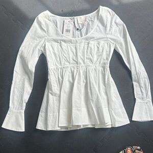 New Cinq a Sept White Long-Sleeve Peplum Scoop Neck Blouse XS